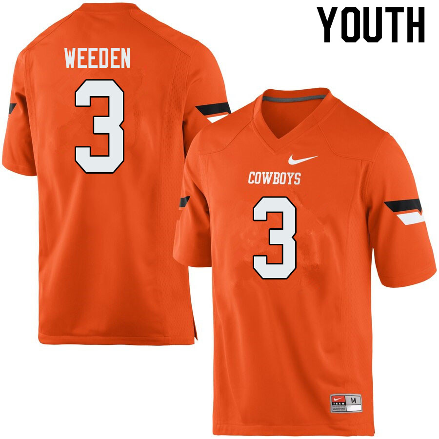 Youth #3 Brandon Weeden Oklahoma State Cowboys College Football Jerseys Sale-Orange - Click Image to Close